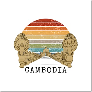 Cambodia and Angkor Thom Naga Bridge Posters and Art